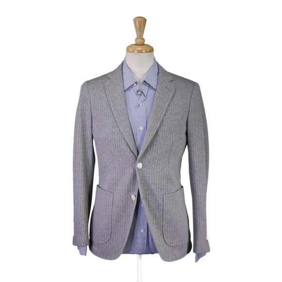 Paul Taylor Gray Pinstripe Jersey Knit Cotton Patch Pocket Blazer Jacket 36R - Picture 1 of 10